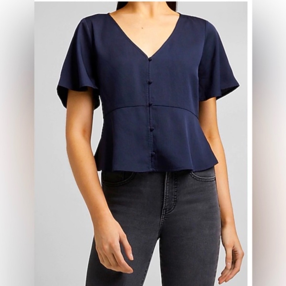 Express Navy V-Neck Blouse
